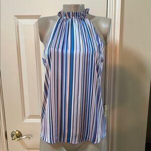 NWT White House Black Market rainbow stripe ruffle neck  sleeveless Blouse, sz 6